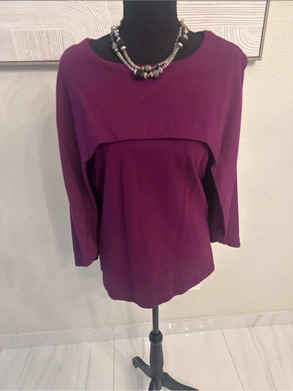 Women's Layered Boatneck Blouse in Plum